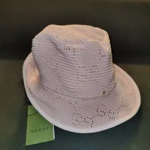 NWT Gucci GG Bucket Hat with Bob Malibu Crochet Canle in Pink with Leather Trim Gucci Pink GG Bucket Hat Gucci main image 4